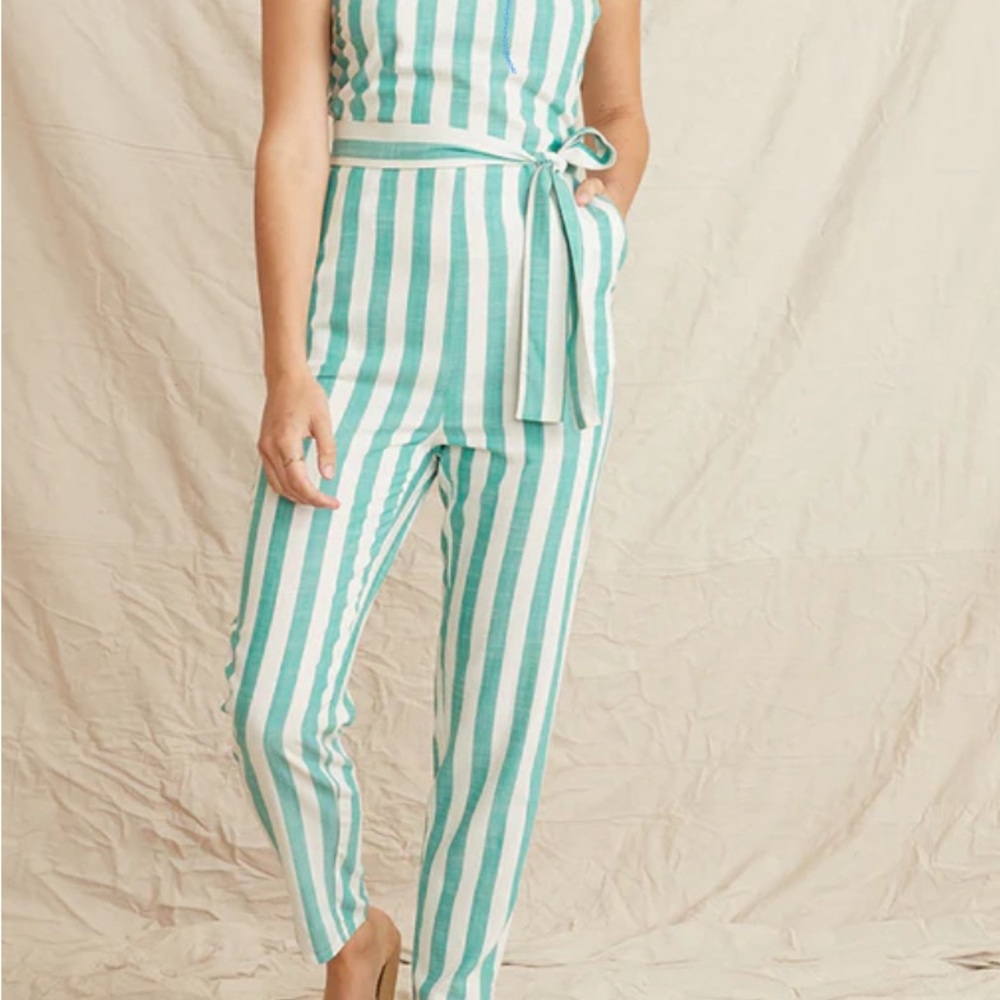 Marine Layer Eloise Jumpsuit in Green Lake/White Stripe size xs